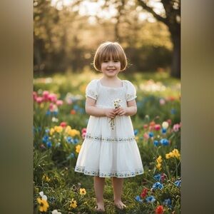 Rachel Zoe White Smocked Floral Tired Dress Short Sleeve Toddler Girl Size 5